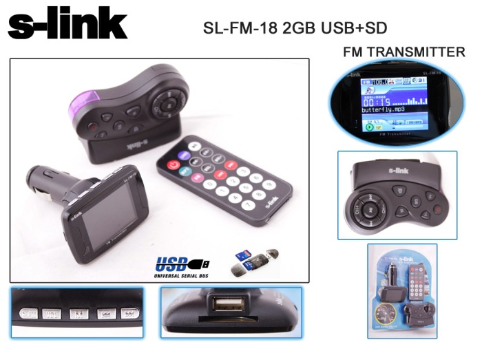 S-LİNK SL-FM-18 2GB MP4 SD/USB BELLEK TRANSMİTTER- SL-FM-18 